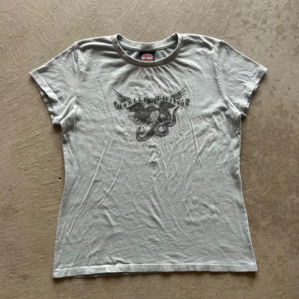 Vintage Harley Davidson Shirt Womens Large Gray Eagle Snake Sioux Falls SD Biker